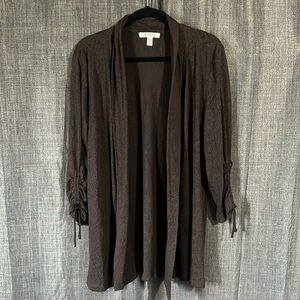 JM collection brown cardigan open front with cinched drawstring sleeves large